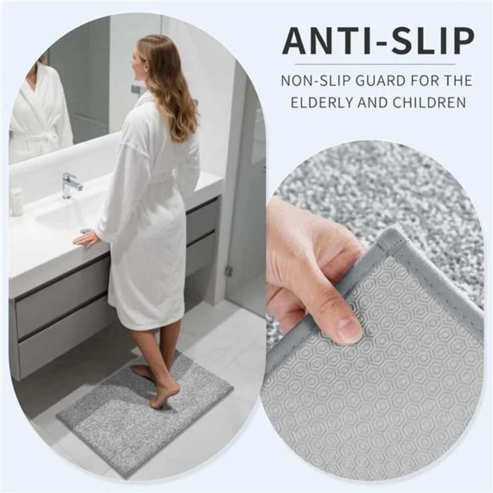 Bathroom Rug Non Slip Washable Soft Absorbent Microfiber Mat Grey White 24x17